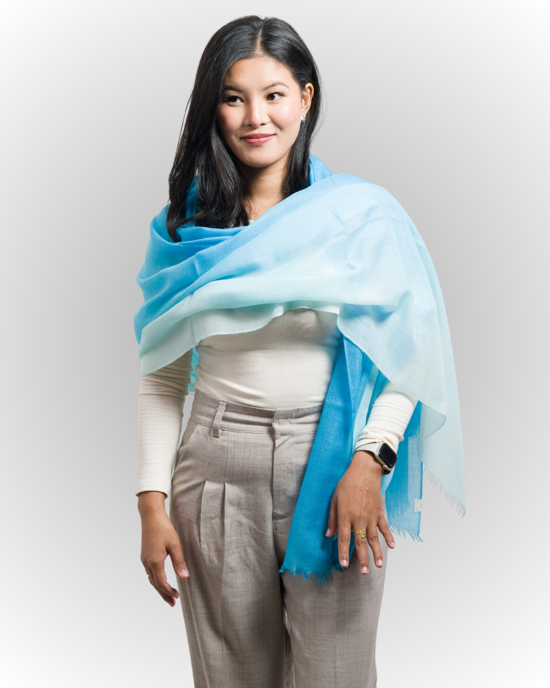Mint ,Light Blue & White  Ombre - Himalaya Pashmina